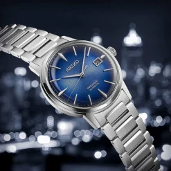 Seiko Presage Cocktail Time "The Aviation" 39.5mm Blue Dial Steel Bracelet Watch