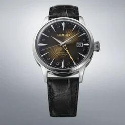 Seiko Presage Cocktail Time 'Rusty Nail' GMT 40.5mm Gradation Brown Dial Leather Strap Watch