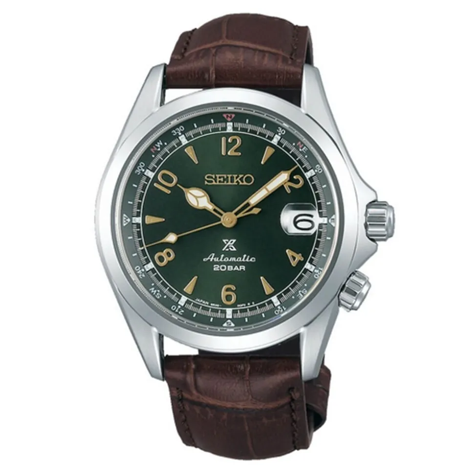Seiko Prospex Alpinist 39.5mm Green Dial Brown Leather Strap Watch