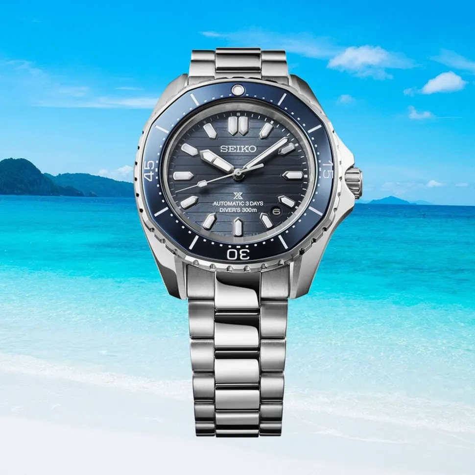 Seiko Prospex 300m Diver’s 41.3mm Coastline-Cobalt Dial Stainless Steel Bracelet Watch