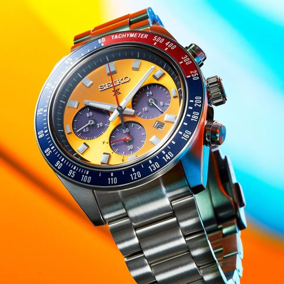 Seiko Prospex 'Pogue' Solar Chronograph 1969 Re-interpretation 41mm Orange Dial Bracelet Watch