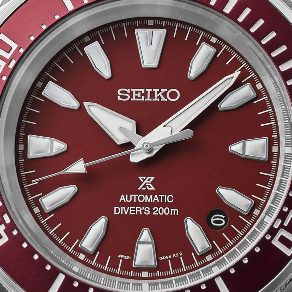 Seiko Prospex 4R Red 'Shog-urai' Divers 41.7mm Dial Steel Bracelet Watch