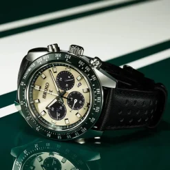 Seiko Prospex Racing Sports Solar Speedtimer 41.4mm Ivory Dial Black Leather Strap Watch