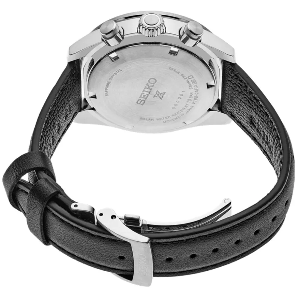 Seiko Prospex Racing Sports Solar Speedtimer 41.4mm Ivory Dial Black Leather Strap Watch