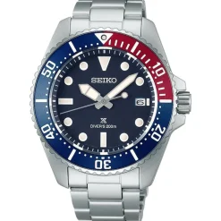 Seiko Prospex Solar Diver’s 41mm Blue Dial Red & Blue Bezel Stainless Steel Bracelet Watch