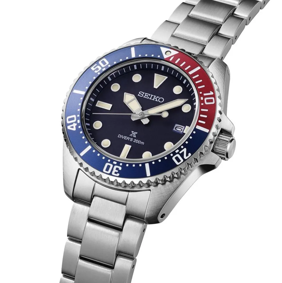 Seiko Prospex Solar Diver’s 41mm Blue Dial Red & Blue Bezel Stainless Steel Bracelet Watch