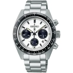 Seiko Prospex Speedtimer Solar 39mm Chronograph White Dial Steel Case Bracelet Watch