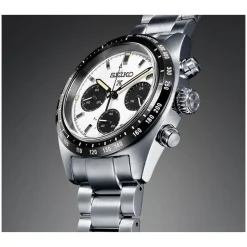 Seiko Prospex Speedtimer Solar 39mm Chronograph White Dial Steel Case Bracelet Watch