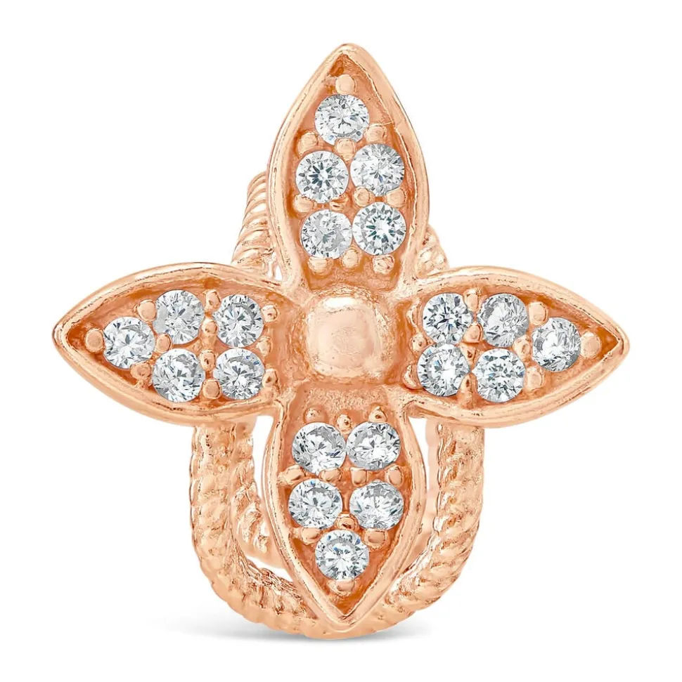 Silver & Rose Gold Plated Cubic Zirconia Set Flower Single Cuff Earring