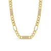 Silver & Yellow Gold Plated Figaro & Cubic Zirconia Bar Centre Necklet