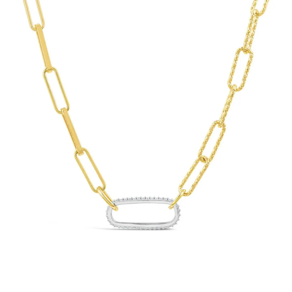 Silver & Yellow Gold Plated Two Tone Paperlink Cubic Zirconia Necklet