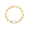 Silver & Yellow Gold Plated Single Cubic Zirconia Set Centre Link Bracelet