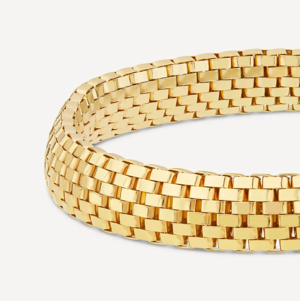 Silver & Yellow Gold Plated Wide Woven Brick Link Bracelet