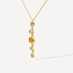 Silver & Yellow Gold Plated Coloured Stones Drop Pendant