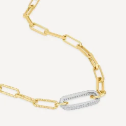 Silver & Yellow Gold Plated Two Tone Paperlink Cubic Zirconia Necklet