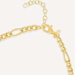 Silver & Yellow Gold Plated Figaro & Cubic Zirconia Bar Centre Necklet