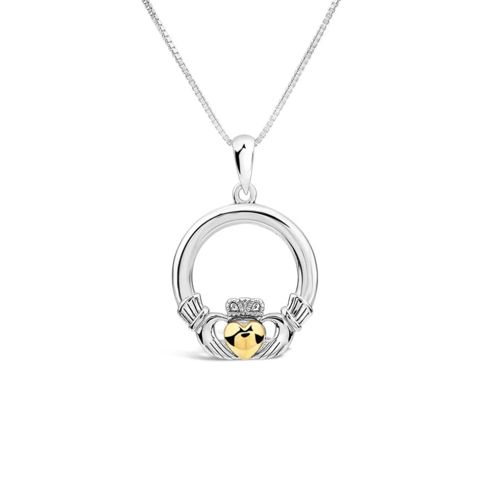 Silver Claddagh 10ct Yellow Gold Heart Pendant