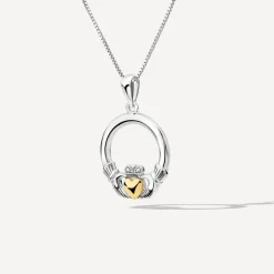 Silver Claddagh 10ct Yellow Gold Heart Pendant