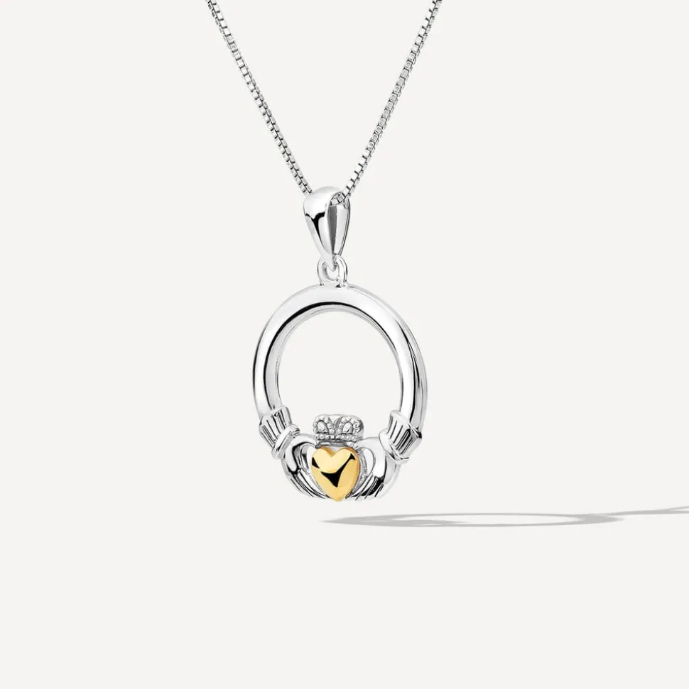 Silver Claddagh 10ct Yellow Gold Heart Pendant