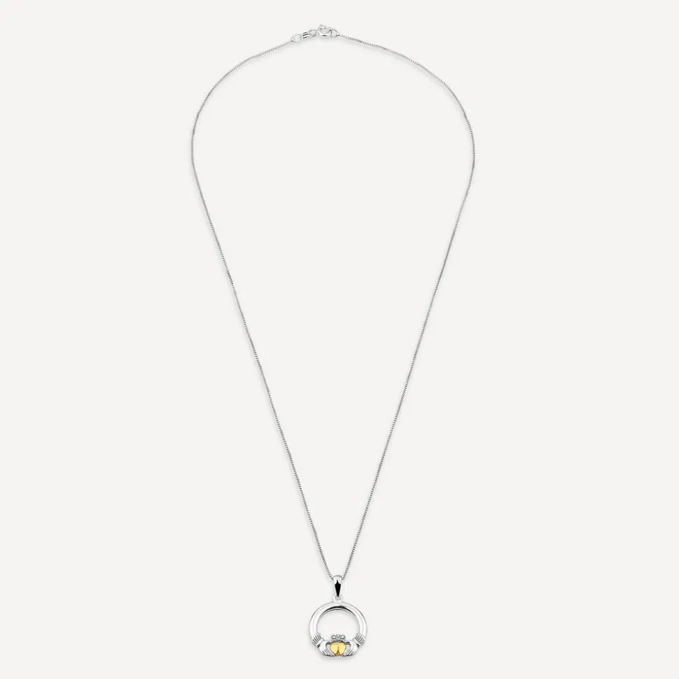 Silver Claddagh 10ct Yellow Gold Heart Pendant