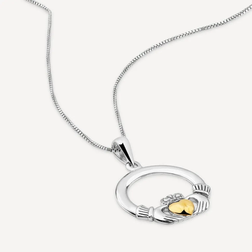 Silver Claddagh 10ct Yellow Gold Heart Pendant