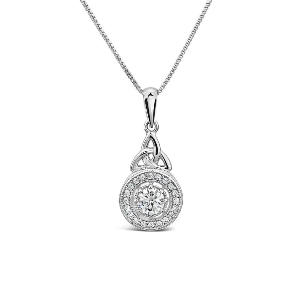 Silver Cluster Cubic Zirconia Trinity Knot Round Pendant
