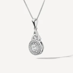 Silver Cluster Cubic Zirconia Trinity Knot Round Pendant