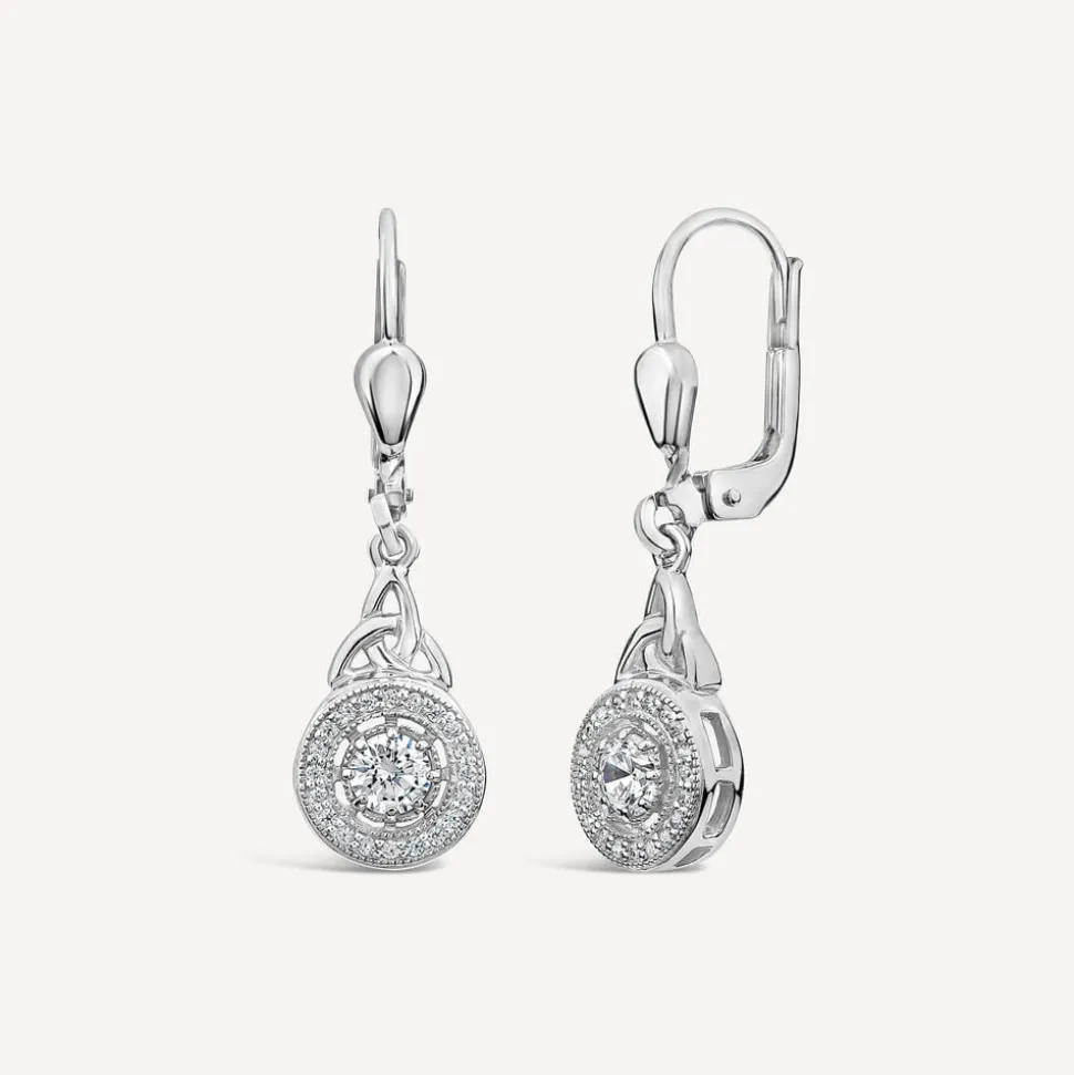 Silver Cluster Cubic Zirconia Trinity Knot Drop Earrings