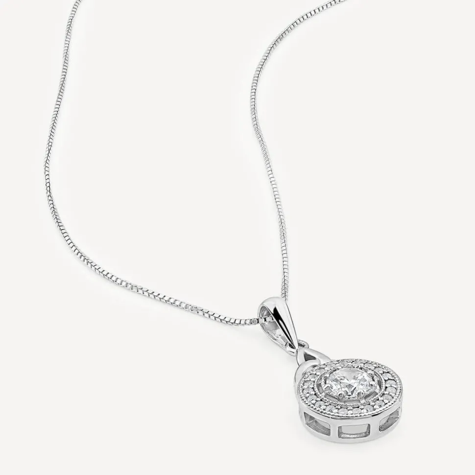 Silver Cluster Cubic Zirconia Trinity Knot Round Pendant