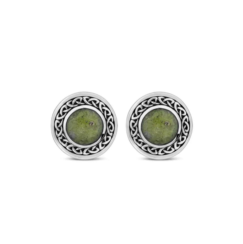 Silver Connemara Marble Celtic Knot Stud Earrings