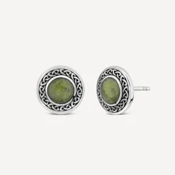 Silver Connemara Marble Celtic Knot Stud Earrings
