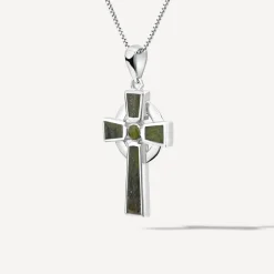 Silver Connemara Marble Cross Pendant