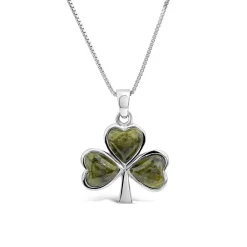 Silver Connemara Marble Shamrock Pendant