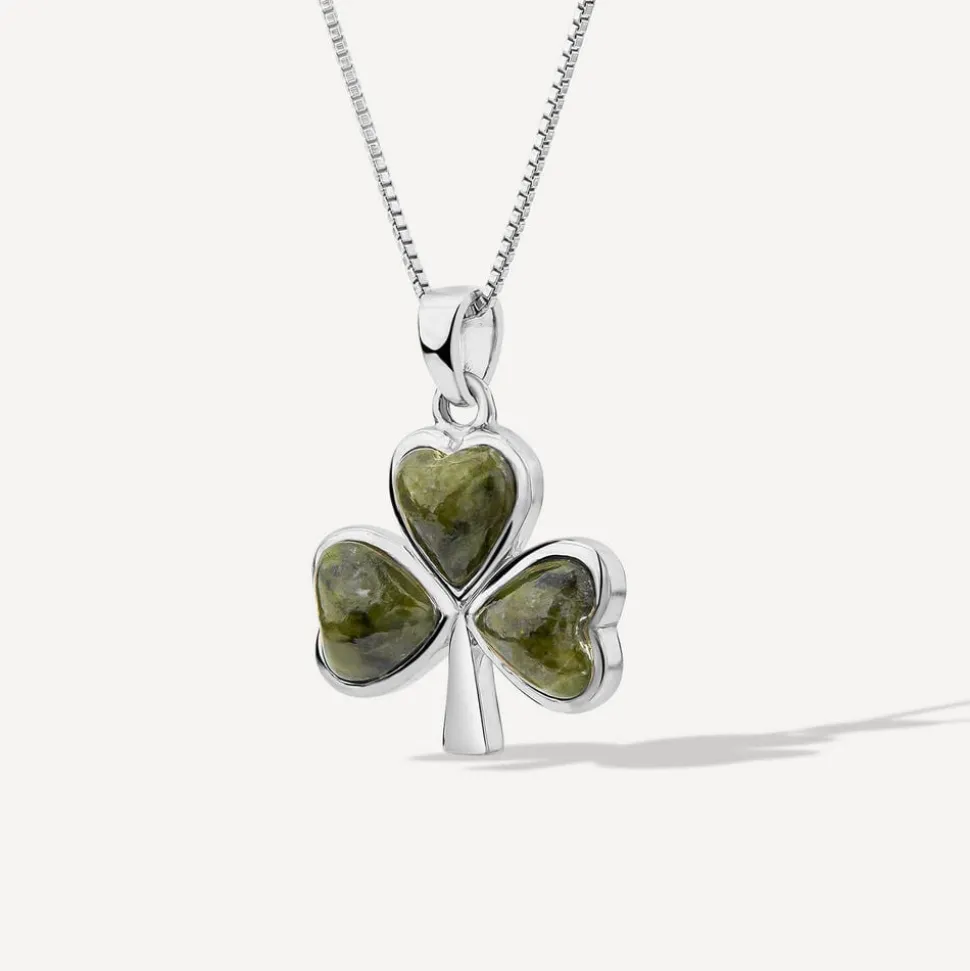 Silver Connemara Marble Shamrock Pendant
