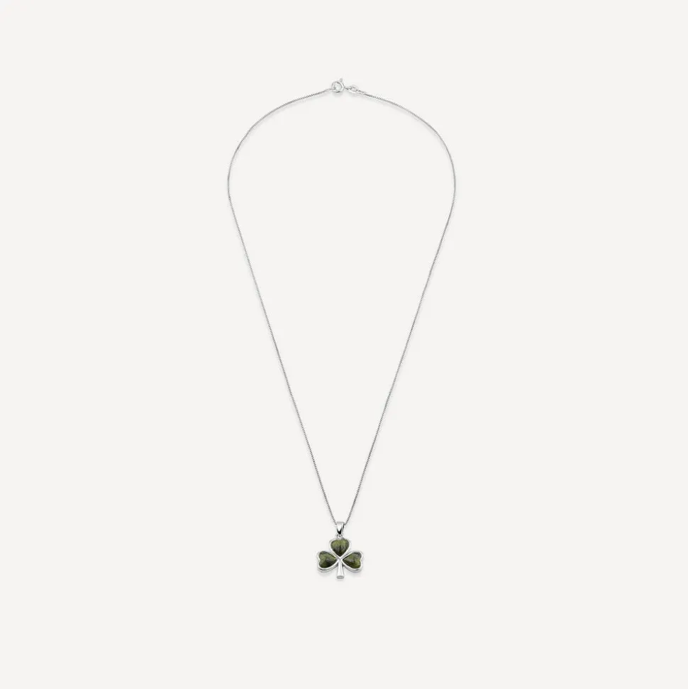 Silver Connemara Marble Shamrock Pendant
