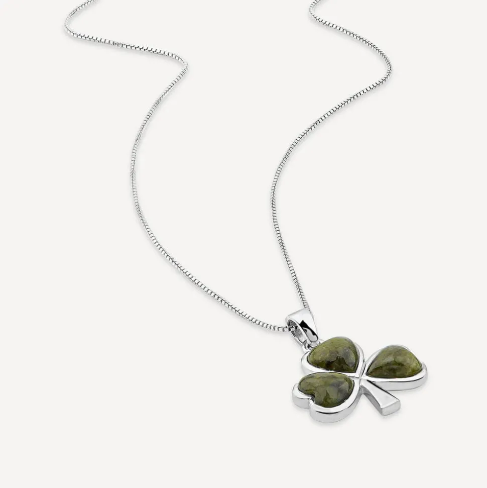 Silver Connemara Marble Shamrock Pendant