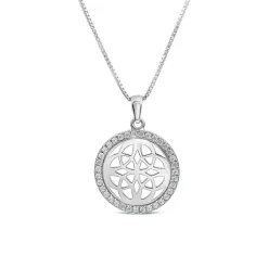 Silver Cubic Zirconia Celtic Knot Round Pendant