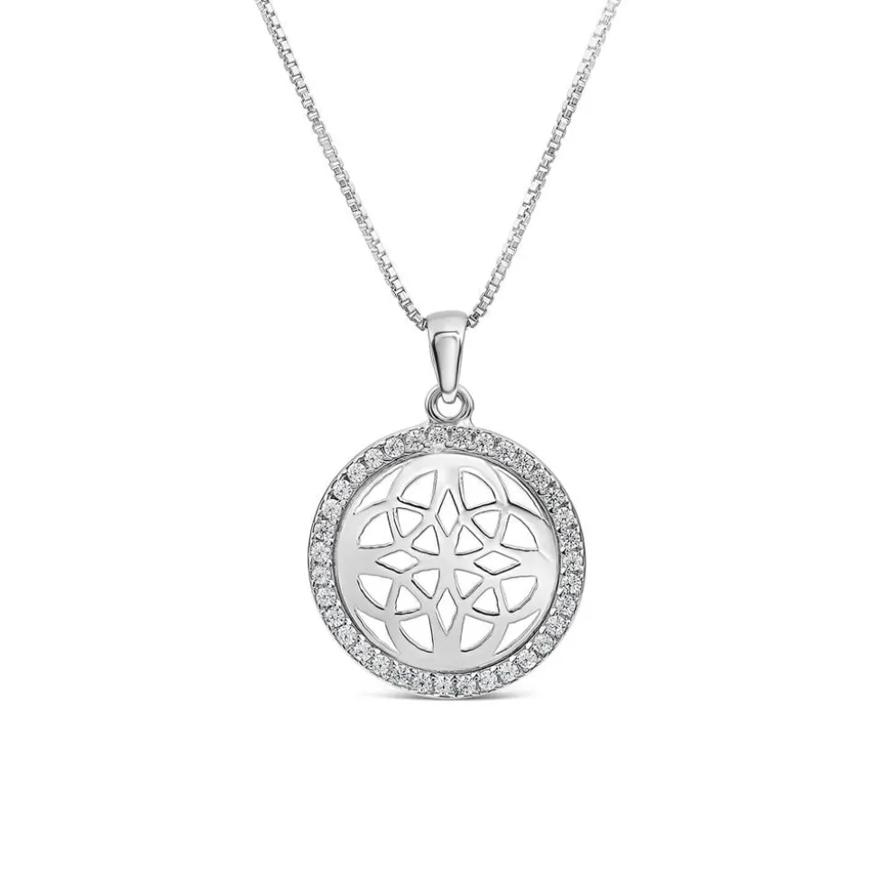 Silver Cubic Zirconia Celtic Knot Round Pendant