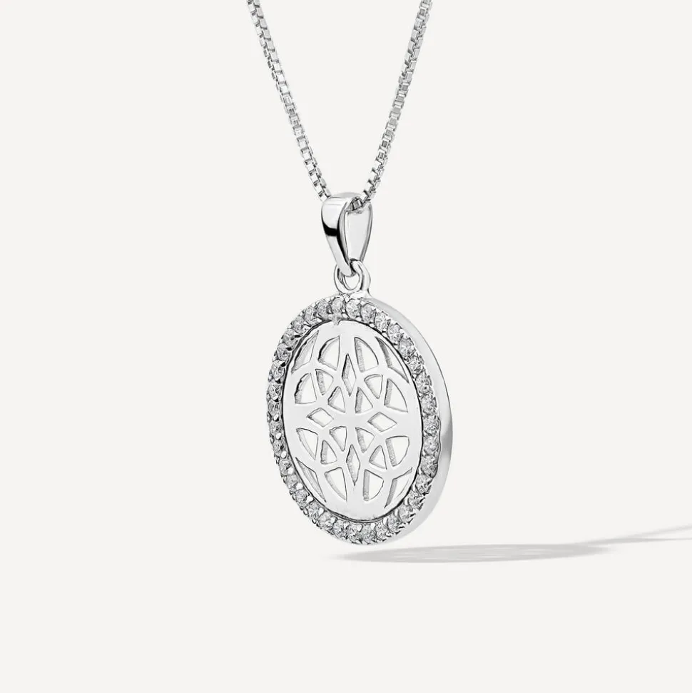Silver Cubic Zirconia Celtic Knot Round Pendant