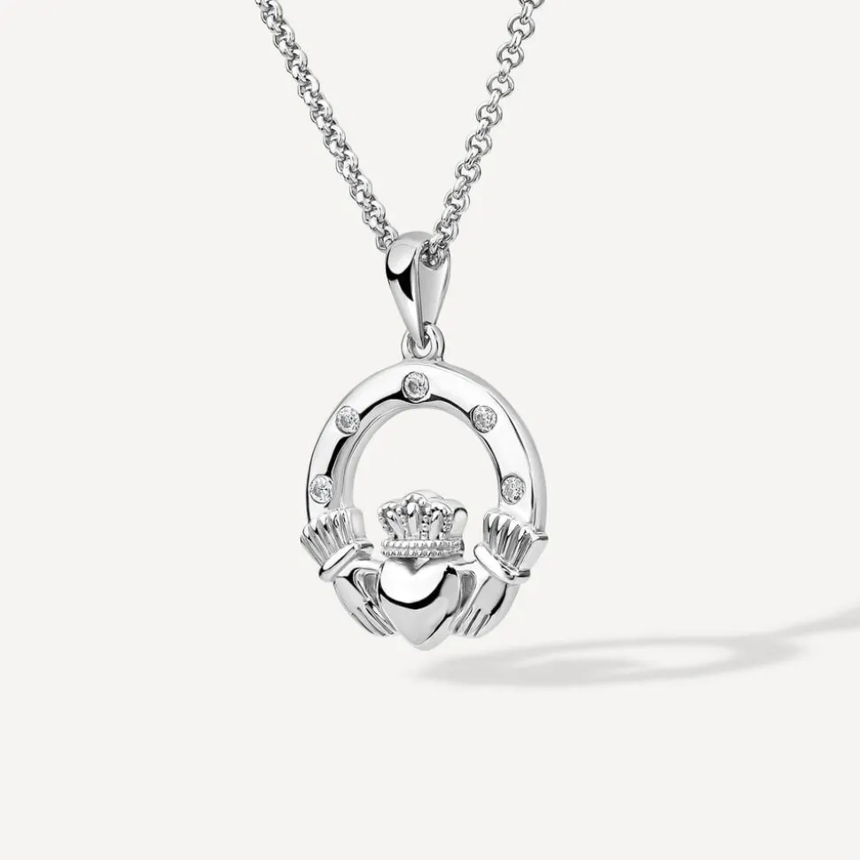Silver Cubic Zirconia Claddagh Pendant