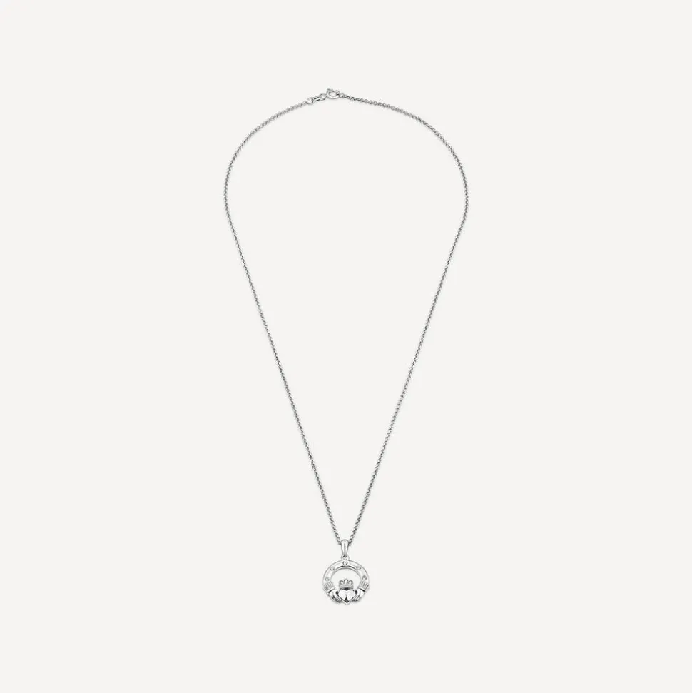 Silver Cubic Zirconia Claddagh Pendant
