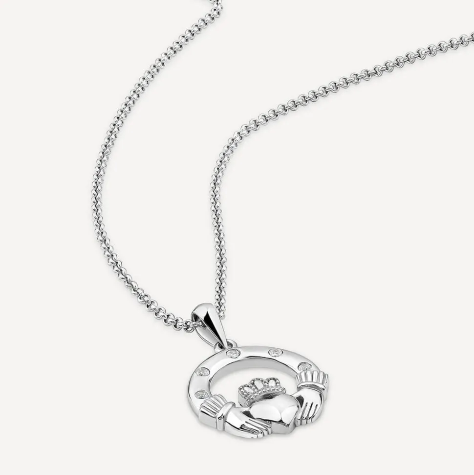 Silver Cubic Zirconia Claddagh Pendant