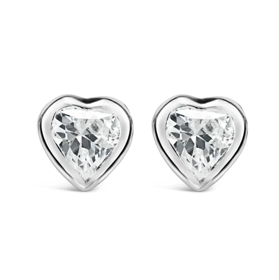 Silver cubic zirconia heart stud earrings
