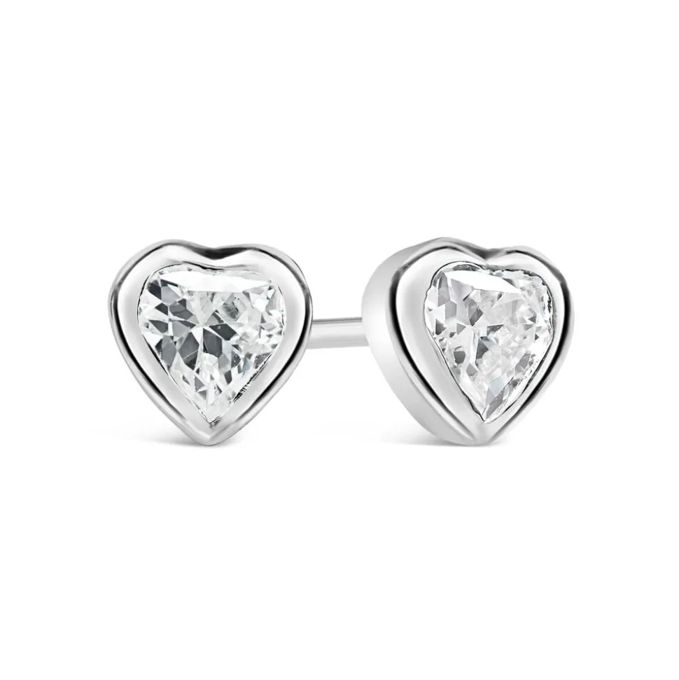 Silver cubic zirconia heart stud earrings