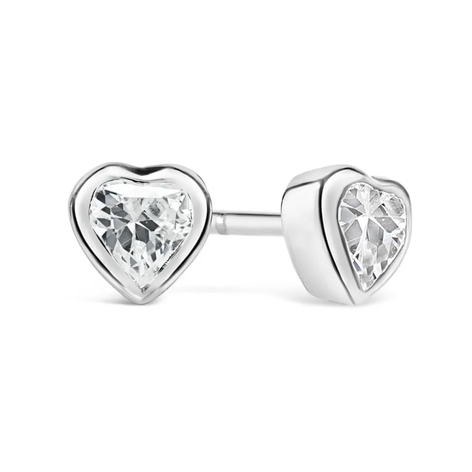 Silver cubic zirconia heart stud earrings
