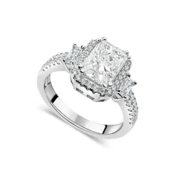 Silver cubic zirconia rectangular cluster ring