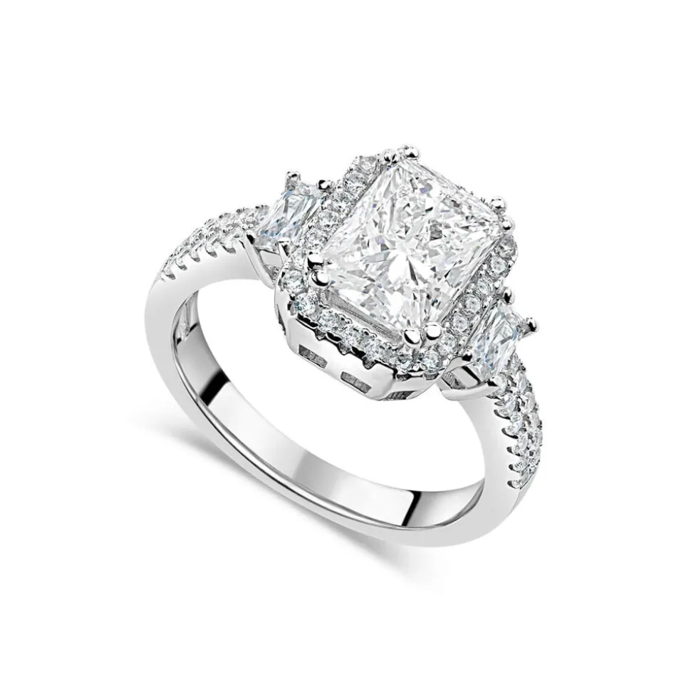 Silver cubic zirconia rectangular cluster ring