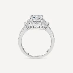 Silver cubic zirconia rectangular cluster ring