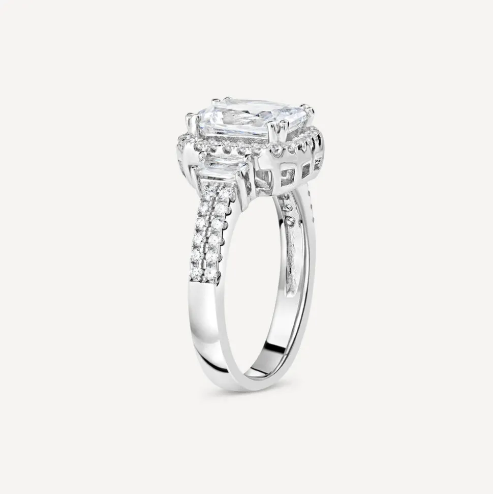 Silver cubic zirconia rectangular cluster ring