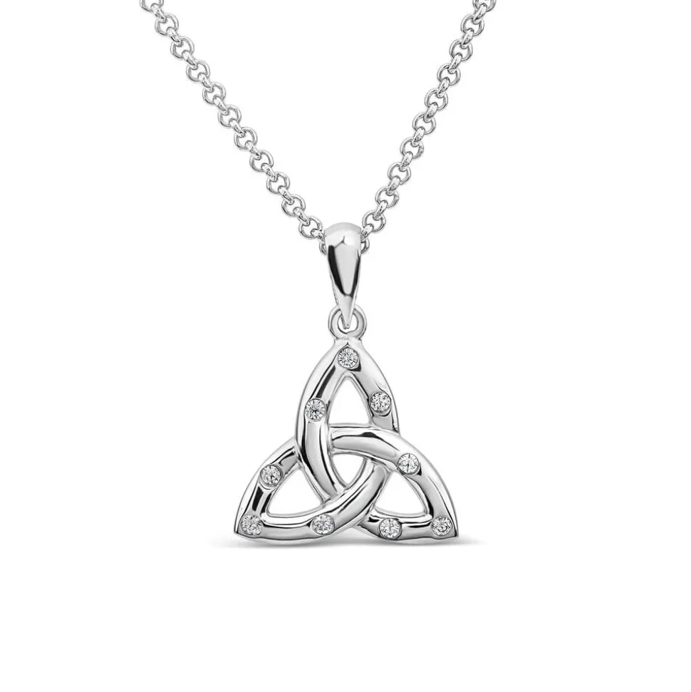 Silver Flush Set Cubic Zirconia Small Trinity Knot Pendant